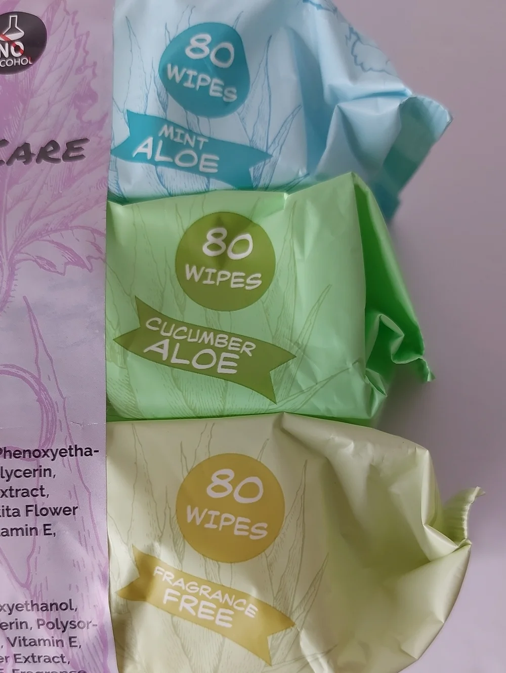 3 Pk Pet Wipes Vitamin E Care Wipes - Mint Aloe, Cucumber Aloe & Fragrance Free